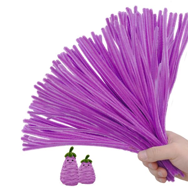 AHUIFT 100PCS Upgraded Pipe Cleaner Craft Thicker Chenille Stems DIY Art Supplies Bulk Bright Decorations for Kids and Adults Toddlers Purplish Red