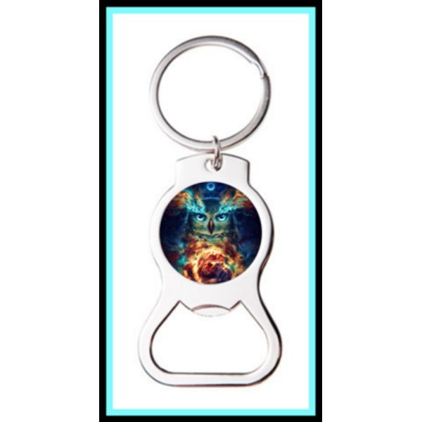 GALAXY OWL SCI FI CUSTOM BOTTLE OPENER KEYCHAIN KEY RING - STOCKING STUFFER GIFT