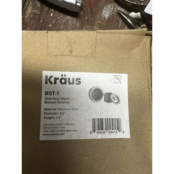 Kraus BST-1 Stainless Steel Sink Drain w/ Basket Strainer and Lid New in Box