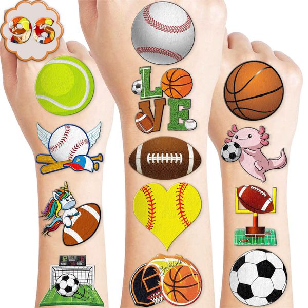 101 PCS Sports Ball Temporary Tattoos Themed Birthday Party Decorations Favors Supplies Decor Cute Basketball Football Baseball Soccer Tattoo Stickers Gifts For Boys Girls Class Prizes Carnival