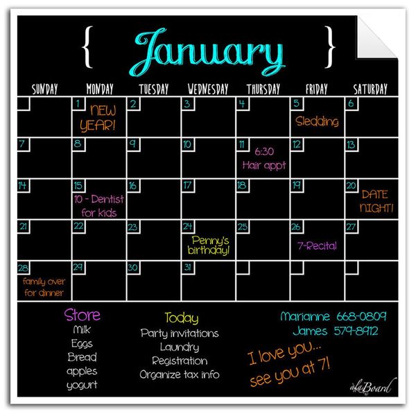 Decal Peel and Stick Dry Erase Monthly Calendar Black