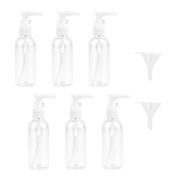 JOYISEN 6PCS Transparent Travel Bottles 100ML/3.4OZ Plastic Pump Travel Bottle Lotion Dispenser Empty Air Travel Bottles with 2 Small Funnel