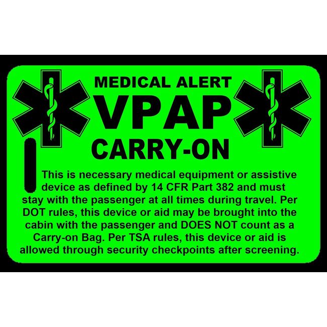 Hi-Viz Green Carry-On VPAP  Bag Tag - TSA - Sleep Apnea