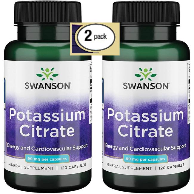 2 Pack Potassium Citrate 240caps (2x120) 99mg For Heart Cardiovascular Kindney