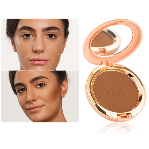 Oulac Satin Matt Bronzer Puder Gesichts Makeup mit Spiegel, Hochpigmentiertes Bronzing Powder Bronzing Blush Dual Purpose, Sonnengeküsster Natürlicher Look, Vegan & Cruelty-Free BS04