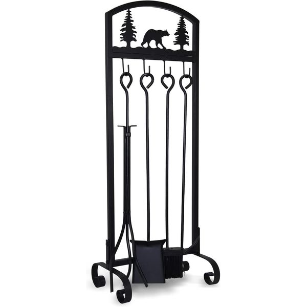 30.5" Christmas Animals Fireplace Tool Set 5-Piece Wrought Iron Accessories