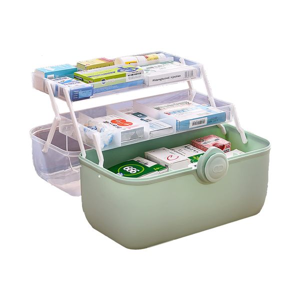 Uotyle Medicine Storage Box 3-Layers Medicine Box With Protable Handle Household Medicine Container For Medicine Storage(Green)