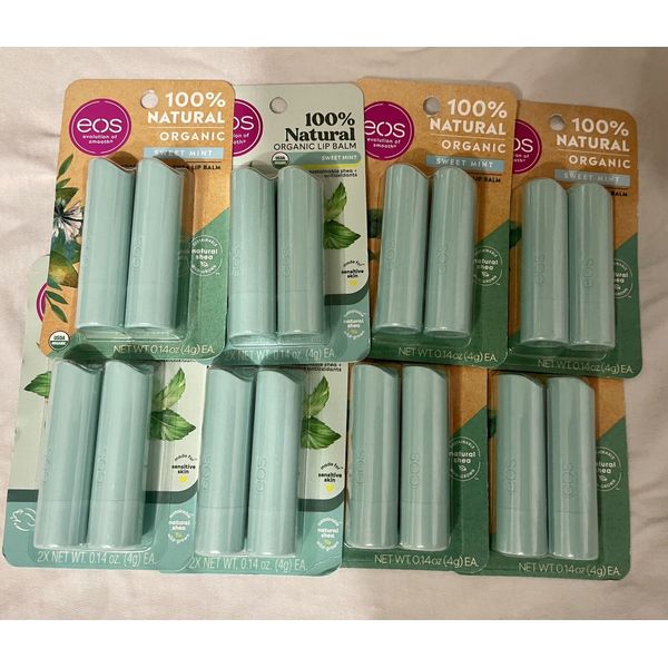 EOS Organic Lip Balm Sweet Mint Twin Pack .14oz Lot of 8 Double Packs