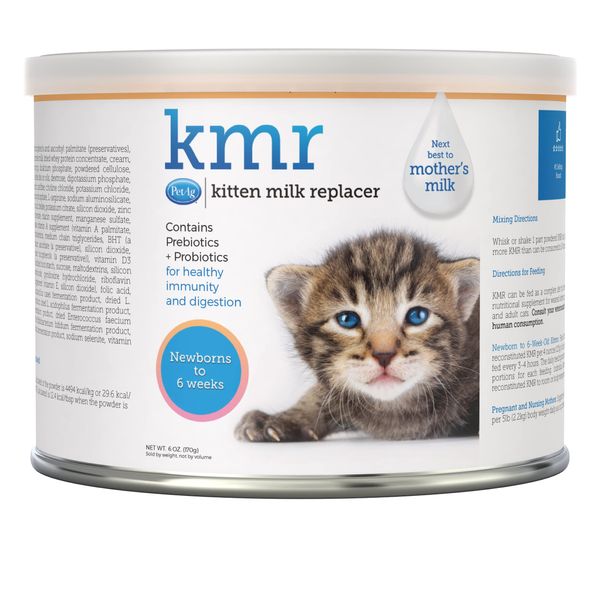 Pet-Ag KMR Kitten Milk Replacer Powder - 6 oz - Powdered Kitten Formula with Prebiotics, Probiotics & Vitamins for Kittens Newborn to Six Weeks Old - Easy to Digest