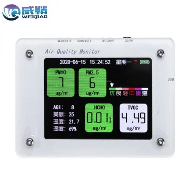 PM25 TVOC CO2 HCHO AQI Haze Formaldehyde Detector Air Monitor Temperature & Humidity TF Card Wi-Fi Function B1, CHINA, A2