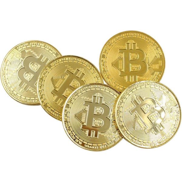 5pcs Bitcoin Gift Virtual Replica Virtual Currency Coin Goods Art Colek Plated Litecoin Commemorative Coin Collection with Storage Bag (Gold)