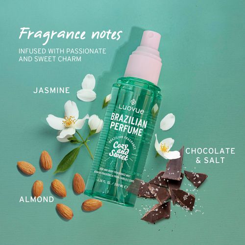 Luovue Brazilian Perfume for Women: Long Lasting Brazilian Fragrance - contains vanilla, chocolate, salt, and sandalwood - Natural Sweet and Comfortable Hair and Body Fragrance, 3.4fl Oz (100 ml)
