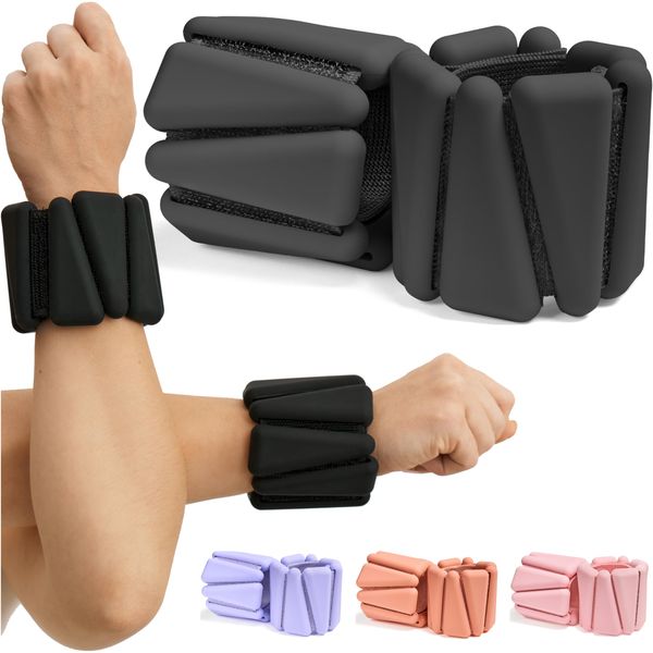 Pilates Ankle Weights Adjustable, Weighted Wrist Weights for Women, Polainas Para los Tobillos con Peso, Arm Weights for Walking, Home Gym Workout, Strength Training, Set of 2 (1lb Each, Black)