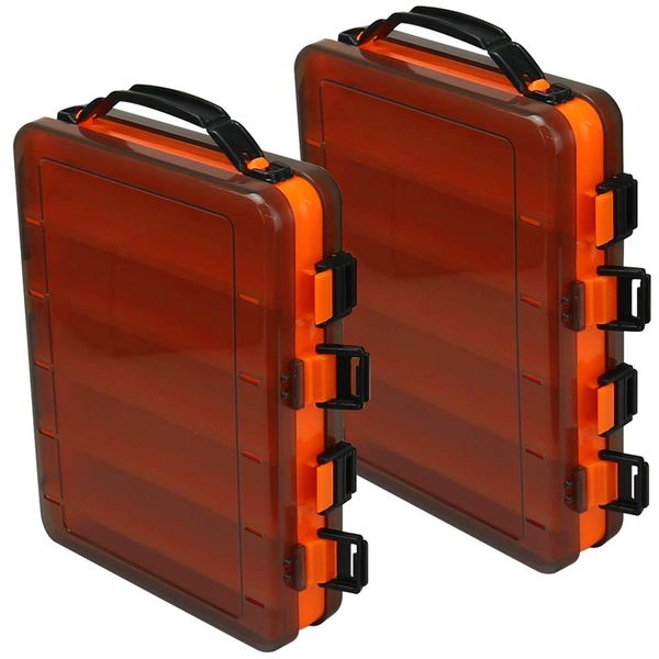 AINetJP Reversible Tackle Box Fishing Tackle Storage Lure Case Double Opening Portable (Set of 2, Orange)