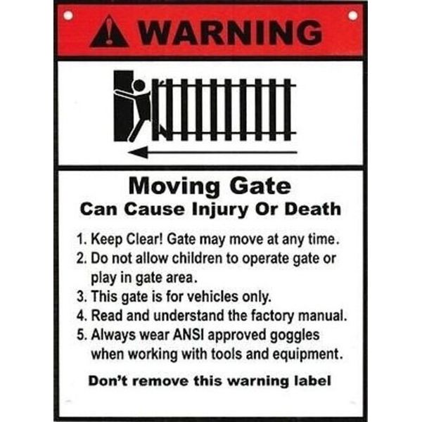 Warning Signs 2 Pack Moving Gate Can Cause Serious Injury 8"x12" Safety UV & UL