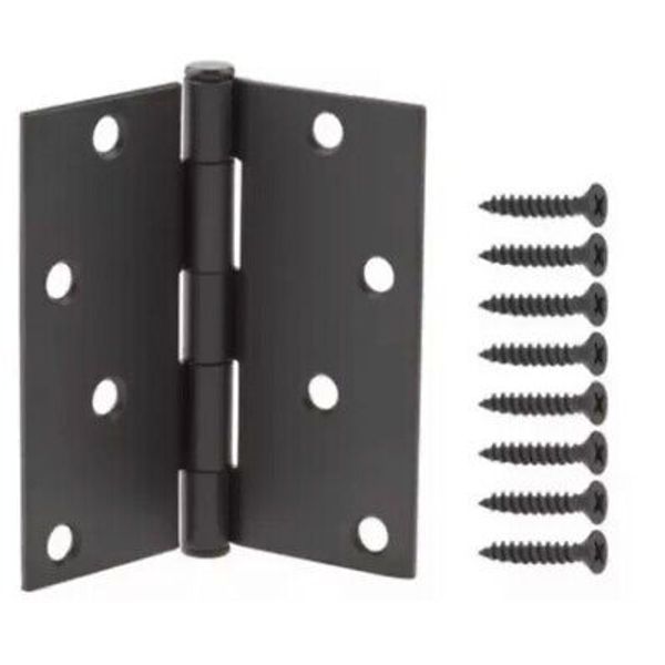 4" Door Hinge with Square Corner in Matte Black ( 6 - Pack)