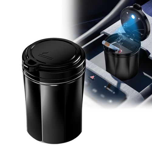 Tmengdao Smokeless Ashtray for Car - Stainless Steel Inner Liner, Portable Cup Holder Ashtray with Lid, Odor-Proof & LED Light, Multifunctional Desktop Bin for Cigarettes, Snack Waste, Office, Home