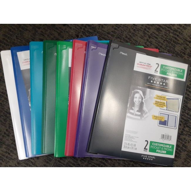 5 Pack: Five Star Customizable Pocket & Prong Folders, Colors Vary   8D