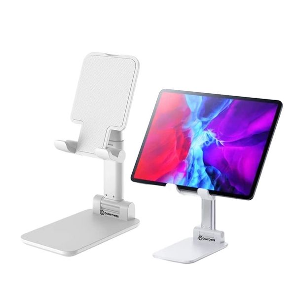 DEMPOWER Cell Phone Stand, iPad Stand, Adjustable Height and Angle Phone Stand for Desk, Foldable Phone Holder, Taller iPhone Stand Compatible -Phone 12 Mini 11 Pro Xs Max XR X 8 7 6 Plus (White)