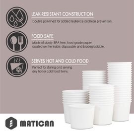 MATICAN Paper Ice Cream Cups - 100-Count 9-oz Disposable Dessert Bowls for Hot or Cold Food, 9-Ounce Party Supplies Treat Cups for