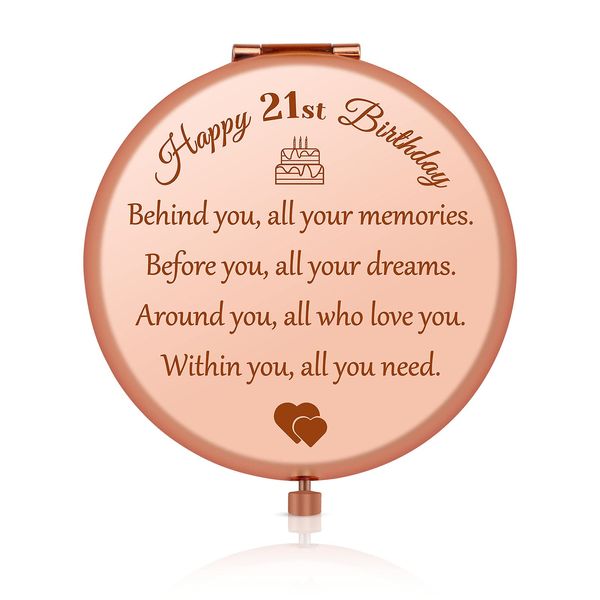 21st Birthday Gift for Her Inspirational Gift for Daughter Niece Granddaughter Rose Gold Compact Mirror 21 Year Old Birthday Gifts for Friend Sister BFF Happy 21st Birthday Gift Ideas for Women