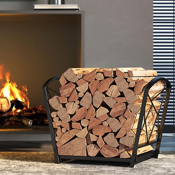 Firewood Log Rack, Iron Wood Lumber Storage Holder for Fireplace, Heavy Duty Log