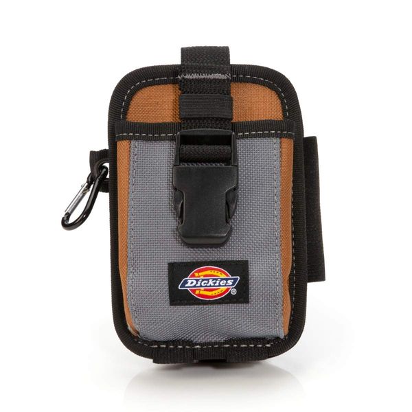 Dickies 2-Compartment Large Phone Pouch, Universal-fit Steel Clip for Tool Belt, Security Strap Over Phone, Carabiner for Quick-Clip Key Storage