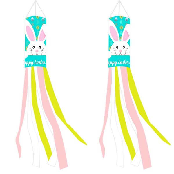 Geluode Easter Bunny Windsock Flag,2 Pcs Happy Easter Egg Rabbit Green Outdoor Spring Windsock Hanging Decoration Holiday Wind Socks for Garden Patio Lawn Front Yard Tree Party Decor,100cm