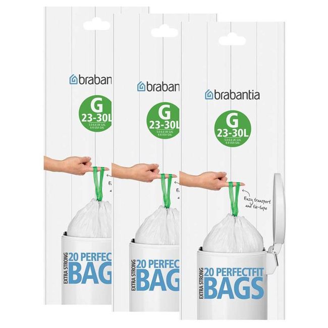 Brabantia 12 gal. PerfectFit Trash Bags, Code L, (40 L x 45 L) 20 Trash Bags, White
