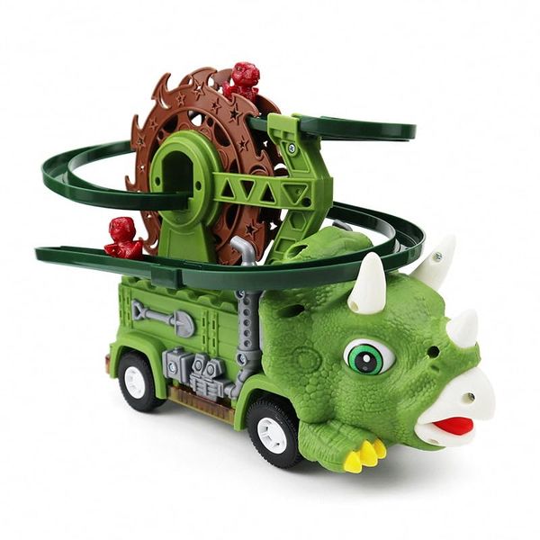 Dinosaur Truck Toys for Kids, Stair Climbing Dinosaur Track Toy Car, Dinosaur Car Carrier Truck Toy with 3 Dinosaurs,Toddler Birthday Gifts with Music & Lights for 3 4 5 Year Old Boys