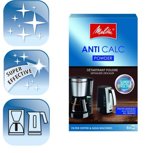 Melitta Anti-Calc Powder Descaler for Filter Coffee Machines, Article 192632, 12 Powder Bags of 20 g 2 Pack