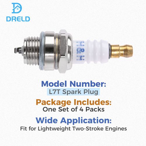 DRELD 4Pcs L7T Spark Plugs, 2 Stroke Engine Spark Plug Engine Accessory Replacement for Chainsaw Brush Cutter Garden Lawnmower Strimmer Trimmer