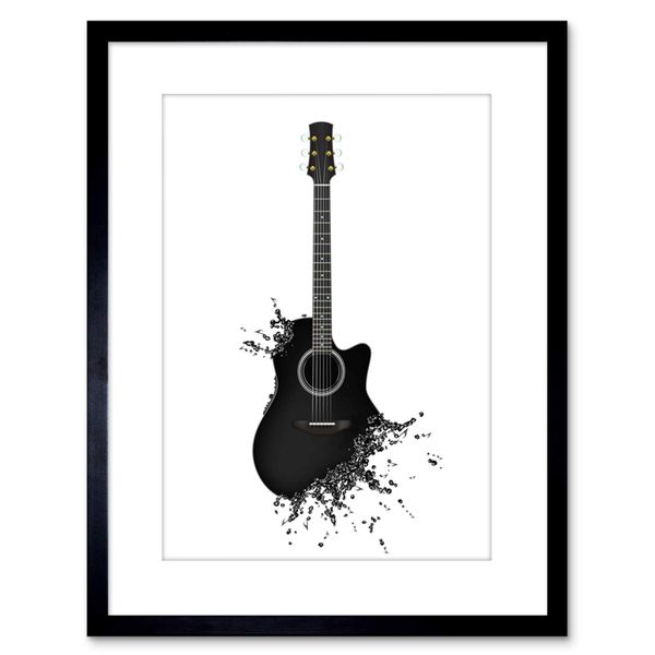 Wee Blue Coo Music Illustration Guitar Watersplash Bubble Effect Framed Wall Art Print