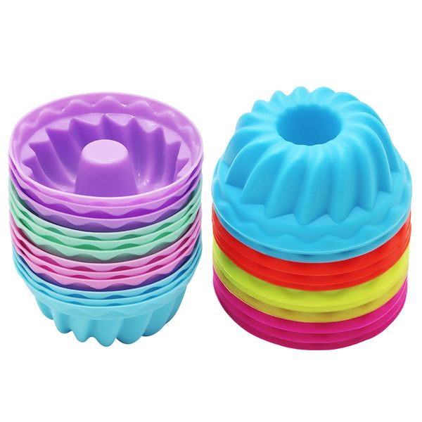 Yeelua Mini Cake Silicone Mould-Fluted Baking Moulds/Muffin Cups, Making Cake Biscuit Bagels Muffins Jelly, Reusable, BPA Free, Dishwasher Safe, 8 Colours, Set of 24