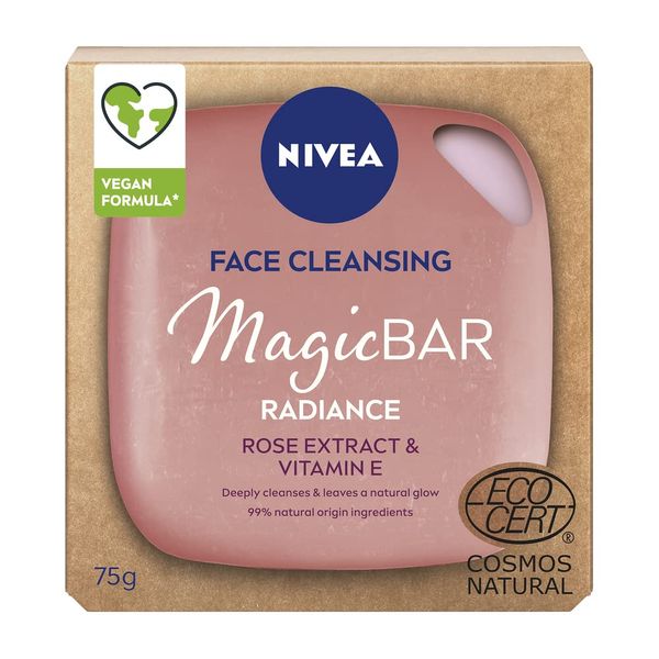 NIVEA MagicBAR Radiance Face Cleansing Bar (75g), Face Cleanser with Rose and Vitamin E, Plastic-Free Facial Cleansing Bar, Facial Cleanser Recyclable Packaging, Face Wash