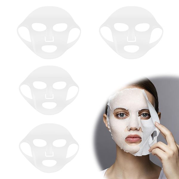 Silikon Maske, HERKINDNESS 4 Stück Silikon Masken Beauty, Gesichtsmasken für Verwendet, zu Verhindern, dass Feuchtigkeit und Nährstoffe aus der Sheet Mask Verdunsten