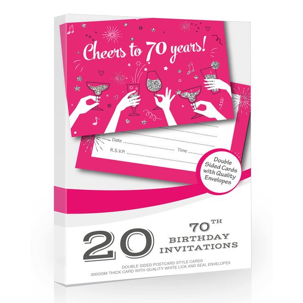 Olivia Samuel 20 x 70th Birthday Party Invitations from Cheers to 70 years - Ladies ready to write invites with envelopes