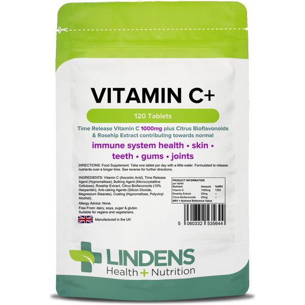 Vitamin C+ 1000mg - with Rosehip+Bioflavonoids - 120 Time Release Tablets - [...