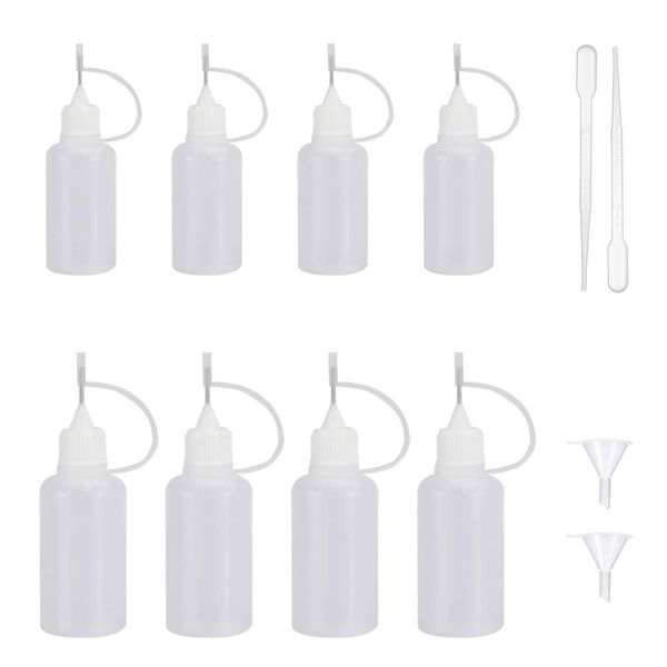 Nadelflasche, 10ml Dosierflasche, 8 Stück Dosierflaschen, Applikator Flasche Mit 2 Trichter & 2 Pipette Nadelspitze, Leimflasche Spitze, Nadelflaschen, Quetschflasche Klein, Quetschflasche Mit Spitze