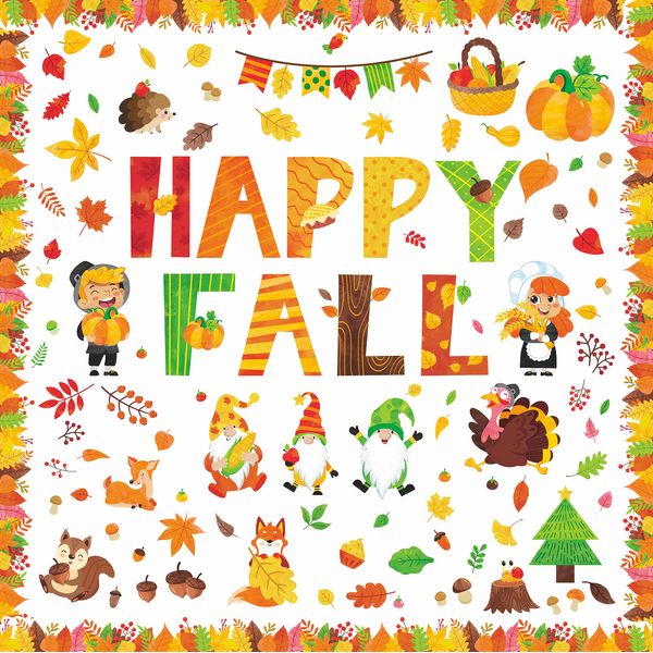 110+ PCS Happy Fall Decor, Happy Autumn Cutouts Pumpkin Acorn Leaves Thanksgiving Bulletin Board Border Hello Fall Thick Cardboard Cutting Set for Classroom, Door, Window, Autumn Theme Party