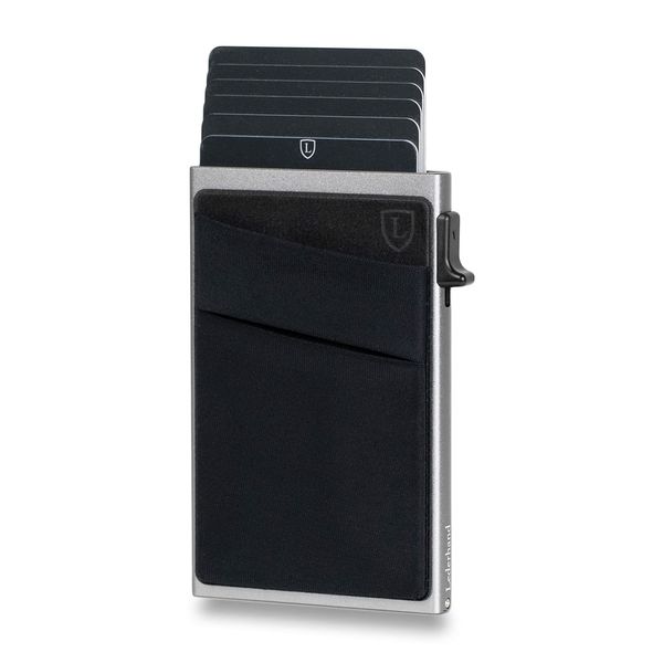 Lederhand® Cardon Wallet - Aluminium Mini Kartenhalter mit Geldtasche und Platz für bis zu 7 Kreditkarten - Minimalist Wallet – Card holder aus echtem Aluminium mit RFID-Schutz - Geschenkbox | (Grau)