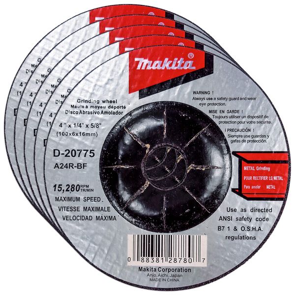 Makita 5 Pack - 4 Inch Grinding Wheel For 4" Grinders - Aggressive Grinding For Metal - 4" x 1/4" x 5/8"