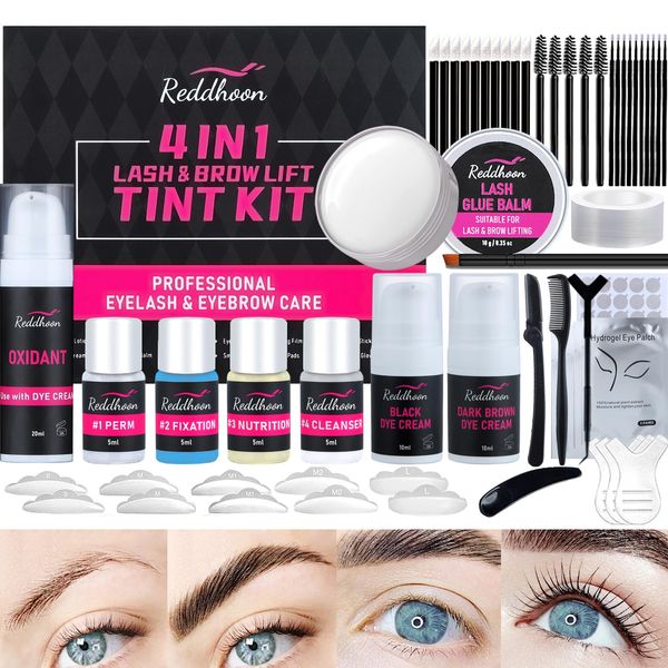 Lucoss 4 In 1 Wimpernlifting Set Mit Färben Schwarz & Braun, Lash Lift Kit, Browlifting Augenbrauen Set, Professionelles Augenbrauen- Und Wimpernlifting Set - Verbesserter Fester Klebstoff