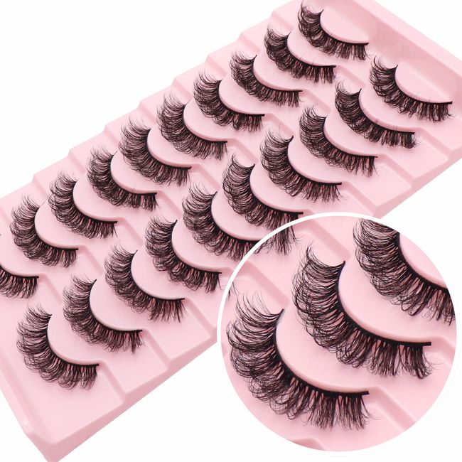 Losha Eyelashes DD Curl Russian Strip Lashes Wispy False Eyelashes that Like Lash Extensions 10 Pairs Soft Fake Lashes Pack (D03)