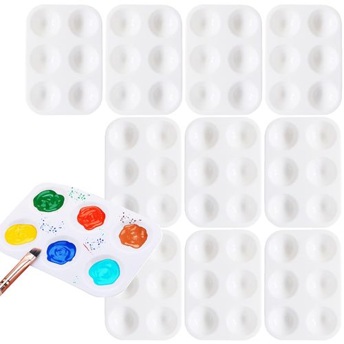 10pcs Paint Mixing Palette Tray,Paint Tray Palettes,Plastic Rectangular Palette with 6 Wells,Mini Watercolor Palette Painting Tray Plastic Paint Pallets for Kids Adults DIY Craft Art Painting,8.5*12cm