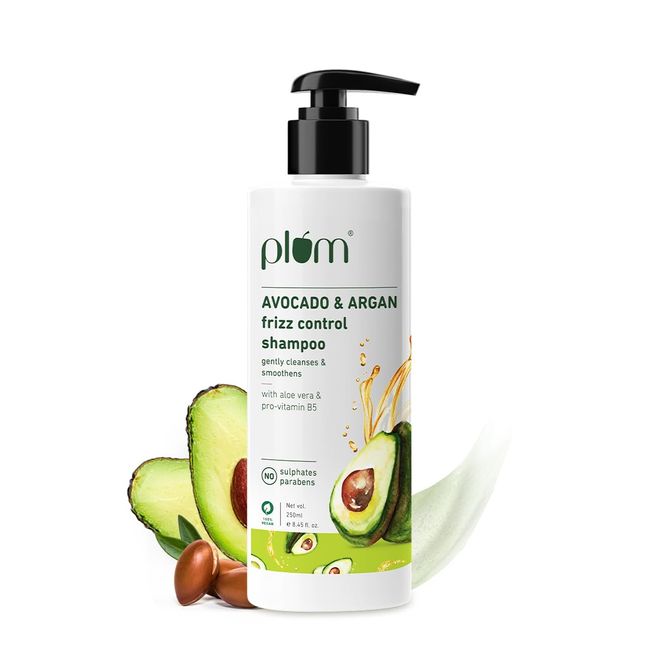 Plum Avocado & Argan Frizz Control Shampoo For Curly, Wavy, Frizzy Hair| With Argan Oil, Avocado Oil, Aloe Vera Extract | Reduces Frizz, Retains Moisture, Conditions Strands