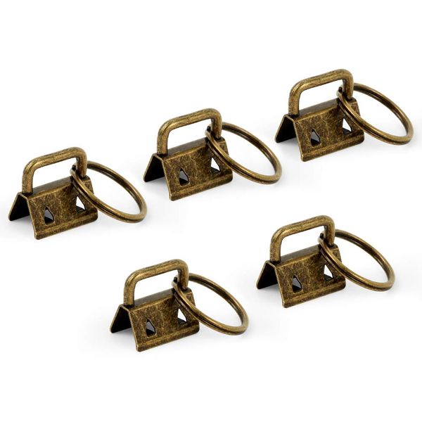 SPEEDWOX 25 Pcs Key Fob Hardware with Split Ring Webbing Antique Brass 0.8 Inch