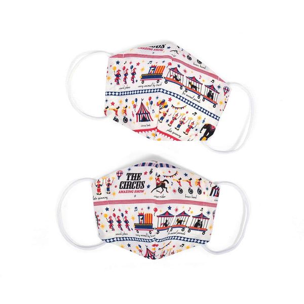 COLORFUL CANDY STYLE N5325862 Mask for Kids, Boy, Antibacterial, Fabric, Elementary School Students, Pollen, Set of 2, Gathered in the Square! Circus Parade, Ivory