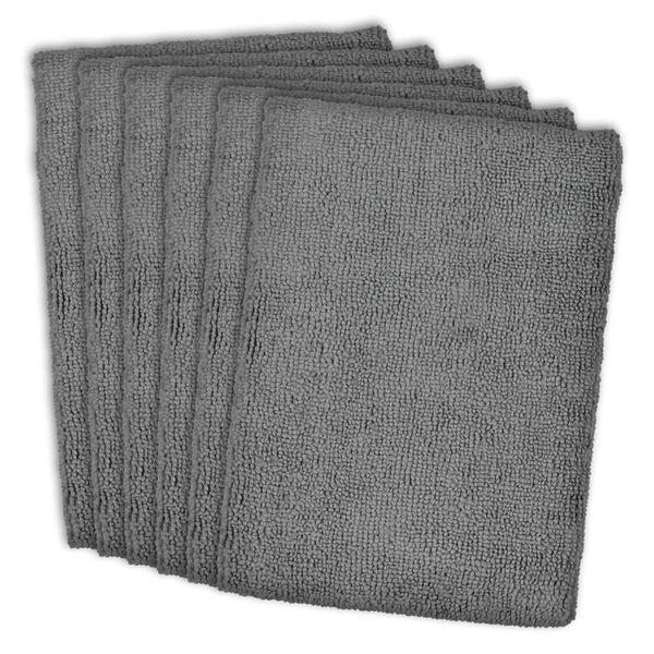 DII Cleaning Collection Microfiber Set, Dishtowel, 16x24, Gray, 6 Piece