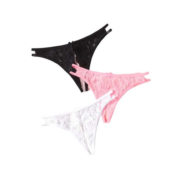 Milumia Women Sexy Panties Pack Crotchless Lingerie Cheeky Naughty Thongs Underwear Set B 3 Pieces Black White Pink Small